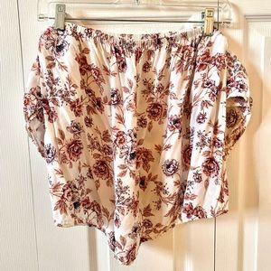 American Eagle Off-the-Shoulder Burgundy Flower Top